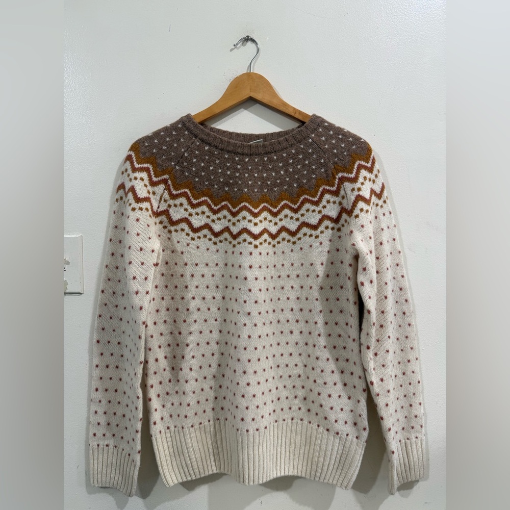 Fjallraven Fair Isle Crew Sweater in Cream, Brown and Rust